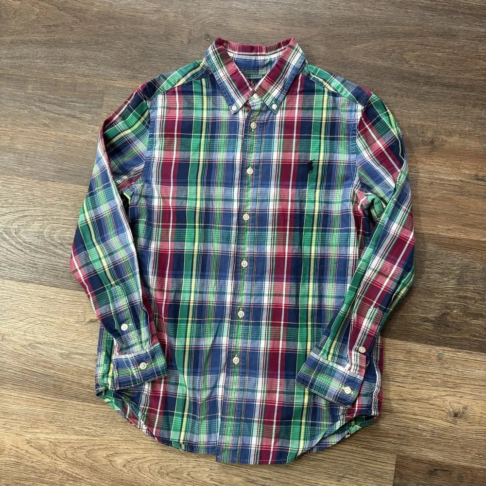 Ralph‎ Lauren Boys Multicolor Plaid Button Down Shirt Sz L Preppy Casual